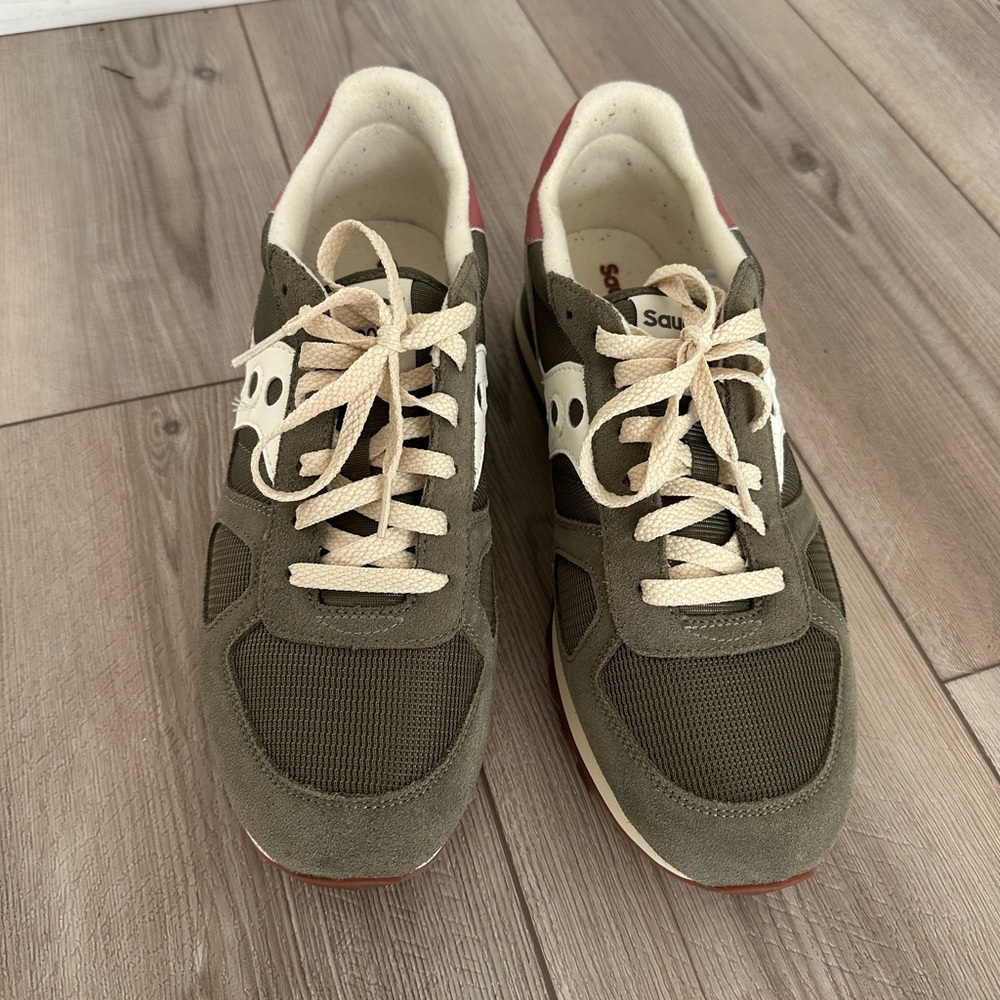Saucony Olive, White, and Red Sneakers - Picture 3 of 4